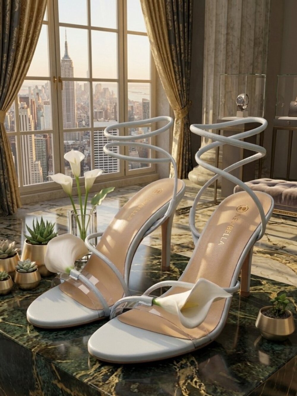 Newbella Calla Lily Ankle-Strap Sandals in Pastel Blue